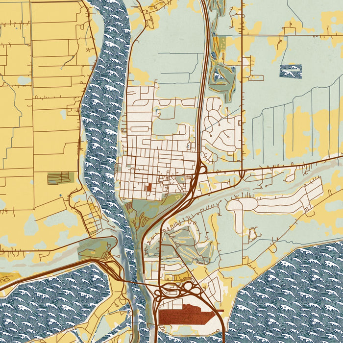 Lewiston New York Map Print in Woodblock Style Zoomed In Close Up Showing Details