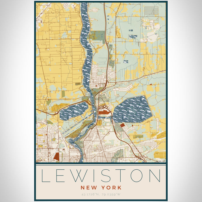 Lewiston New York Map Print Portrait Orientation in Woodblock Style With Shaded Background