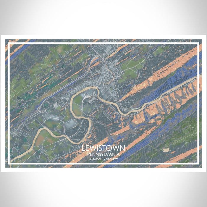 Lewistown Pennsylvania Map Print Landscape Orientation in Afternoon Style With Shaded Background