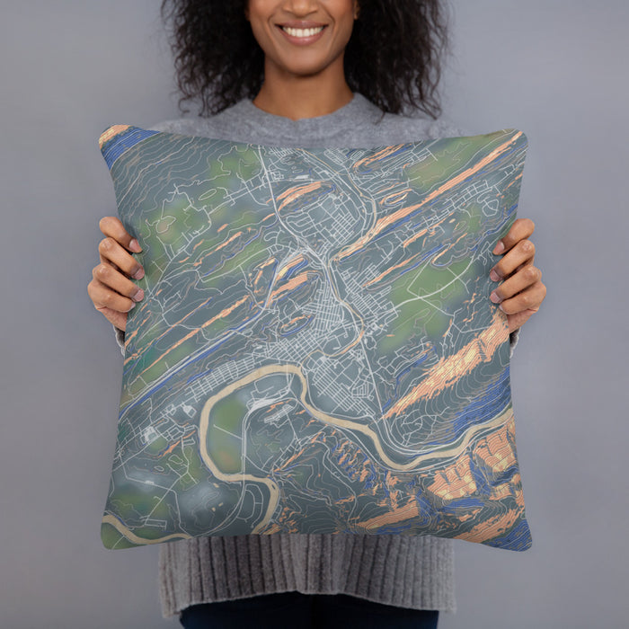 Person holding 18x18 Custom Lewistown Pennsylvania Map Throw Pillow in Afternoon