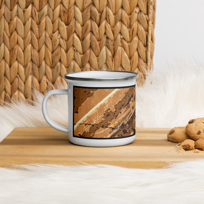 Left View Custom Lewistown Pennsylvania Map Enamel Mug in Ember on Table Top