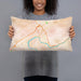 Person holding 20x12 Custom Lewistown Pennsylvania Map Throw Pillow in Watercolor