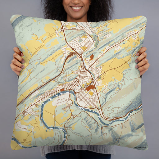 Person holding 22x22 Custom Lewistown Pennsylvania Map Throw Pillow in Woodblock