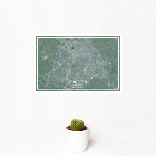 12x18 Lexington Kentucky Map Print Landscape Orientation in Afternoon Style With Small Cactus Plant in White Planter