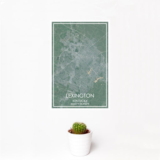 12x18 Lexington Kentucky Map Print Portrait Orientation in Afternoon Style With Small Cactus Plant in White Planter