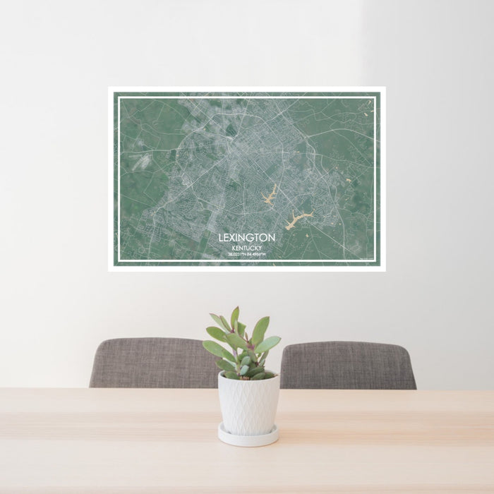 24x36 Lexington Kentucky Map Print Lanscape Orientation in Afternoon Style Behind 2 Chairs Table and Potted Plant