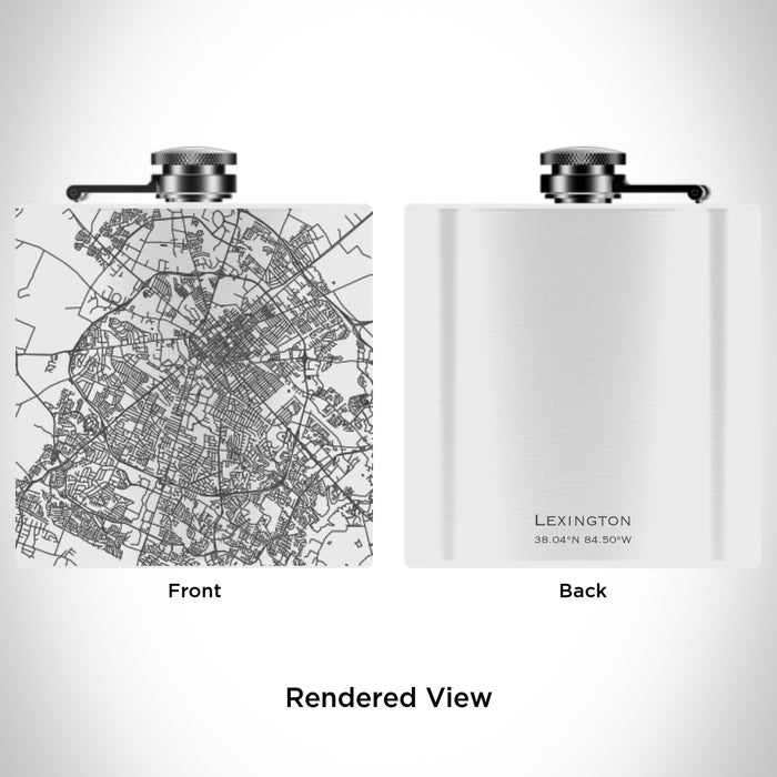 Rendered View of Lexington Kentucky Map Engraving on 6oz Stainless Steel Flask in White