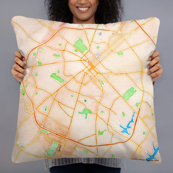 Person holding 22x22 Custom Lexington Kentucky Map Throw Pillow in Watercolor