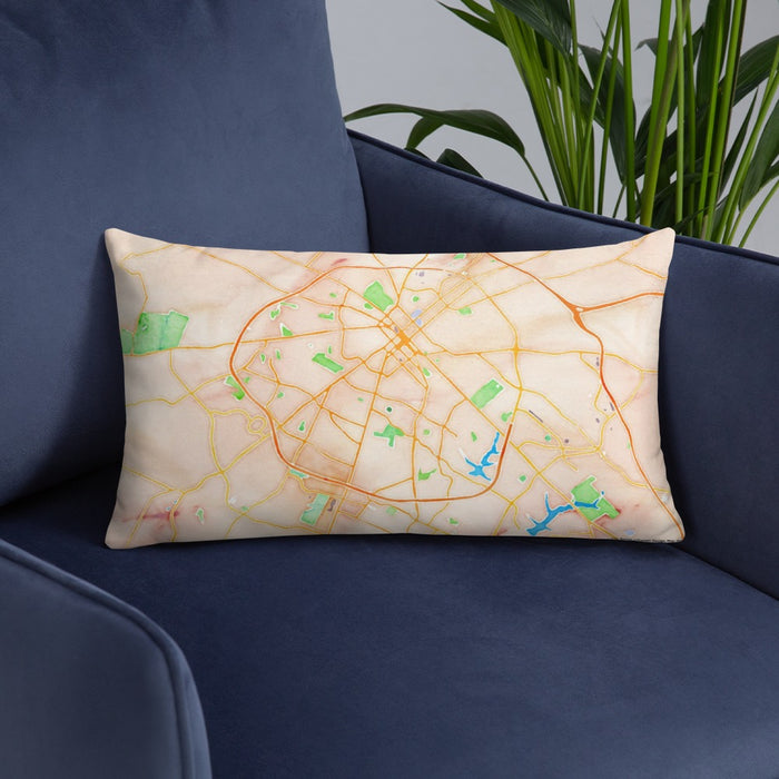 Custom Lexington Kentucky Map Throw Pillow in Watercolor on Blue Colored Chair