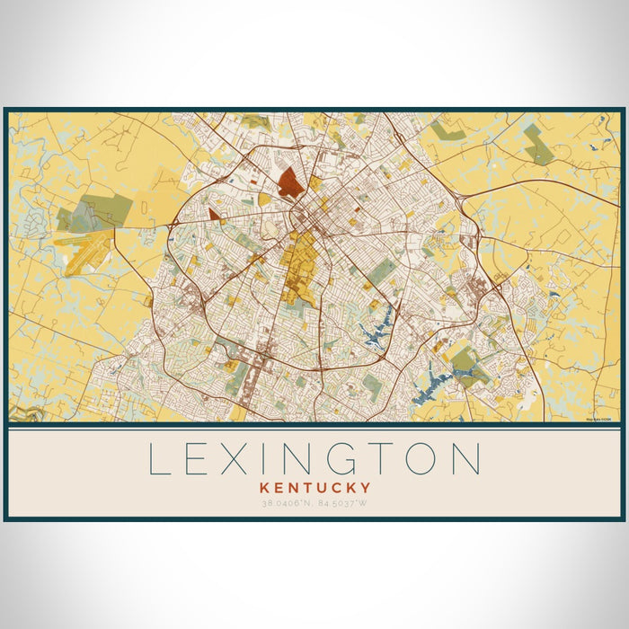 Lexington Kentucky Map Print Landscape Orientation in Woodblock Style With Shaded Background