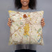 Person holding 18x18 Custom Lexington Kentucky Map Throw Pillow in Woodblock