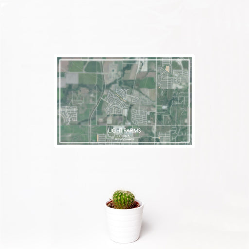 12x18 Light Farms Celina Map Print Landscape Orientation in Afternoon Style With Small Cactus Plant in White Planter