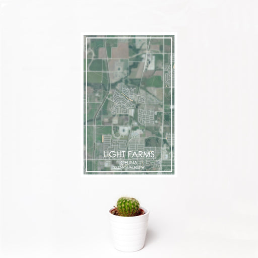 12x18 Light Farms Celina Map Print Portrait Orientation in Afternoon Style With Small Cactus Plant in White Planter