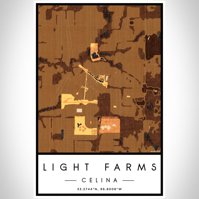 Light Farms Celina Map Print Portrait Orientation in Ember Style With Shaded Background