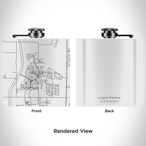 Rendered View of Light Farms Celina Map Engraving on 6oz Stainless Steel Flask in White