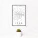 12x18 Lima Ohio Map Print Portrait Orientation in Classic Style With Small Cactus Plant in White Planter