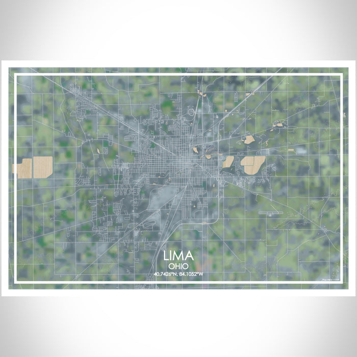 Lima Ohio Map Print Landscape Orientation in Afternoon Style With Shaded Background