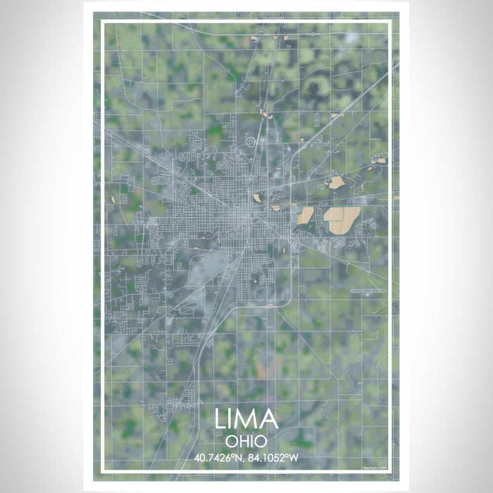 Lima Ohio Map Print Portrait Orientation in Afternoon Style With Shaded Background