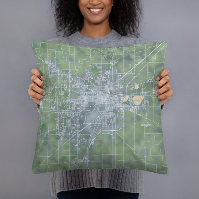 Person holding 18x18 Custom Lima Ohio Map Throw Pillow in Afternoon
