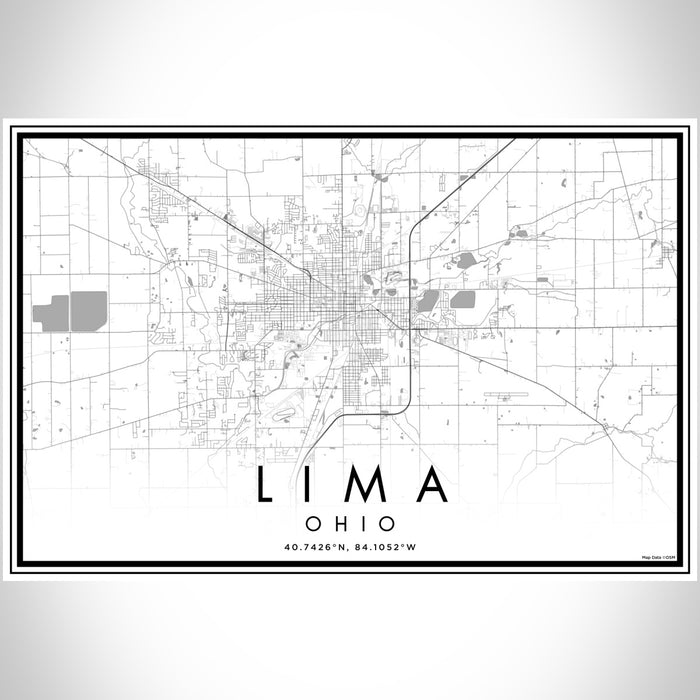 Lima Ohio Map Print Landscape Orientation in Classic Style With Shaded Background