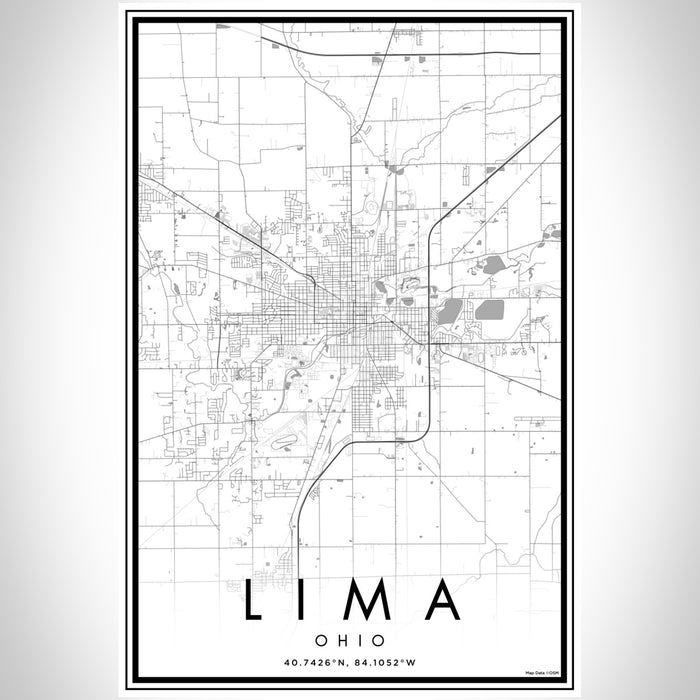 Lima Ohio Map Print Portrait Orientation in Classic Style With Shaded Background