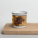 Front View Custom Lima Ohio Map Enamel Mug in Ember on Cutting Board