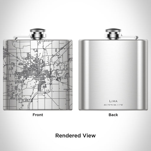 Rendered View of Lima Ohio Map Engraving on 6oz Stainless Steel Flask
