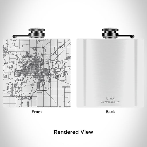 Rendered View of Lima Ohio Map Engraving on 6oz Stainless Steel Flask in White