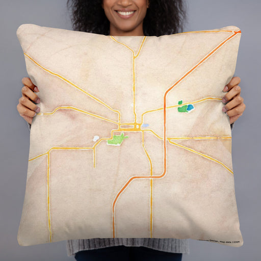 Person holding 22x22 Custom Lima Ohio Map Throw Pillow in Watercolor