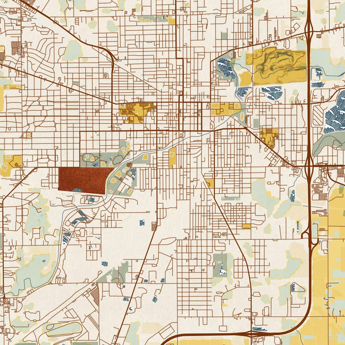 Lima Ohio Map Print in Woodblock Style Zoomed In Close Up Showing Details