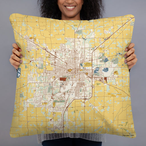 Person holding 22x22 Custom Lima Ohio Map Throw Pillow in Woodblock