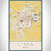 Lima Ohio Map Print Portrait Orientation in Woodblock Style With Shaded Background
