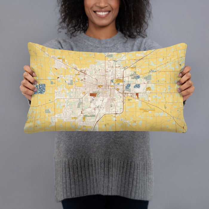 Person holding 20x12 Custom Lima Ohio Map Throw Pillow in Woodblock
