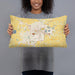 Person holding 20x12 Custom Lima Ohio Map Throw Pillow in Woodblock