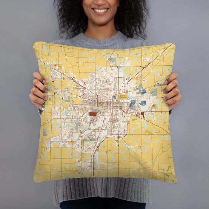 Person holding 18x18 Custom Lima Ohio Map Throw Pillow in Woodblock