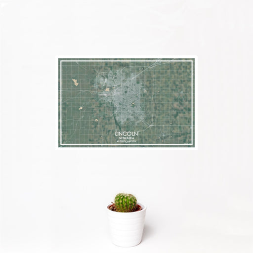 12x18 Lincoln Nebraska Map Print Landscape Orientation in Afternoon Style With Small Cactus Plant in White Planter