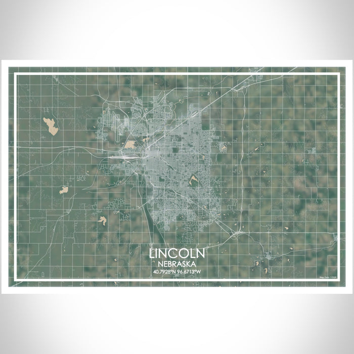 Lincoln Nebraska Map Print Landscape Orientation in Afternoon Style With Shaded Background