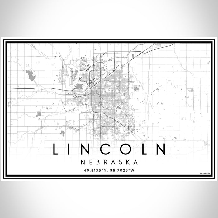 Lincoln Nebraska Map Print Landscape Orientation in Classic Style With Shaded Background