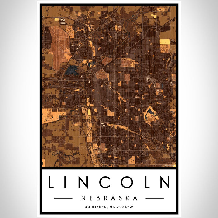 Lincoln Nebraska Map Print Portrait Orientation in Ember Style With Shaded Background