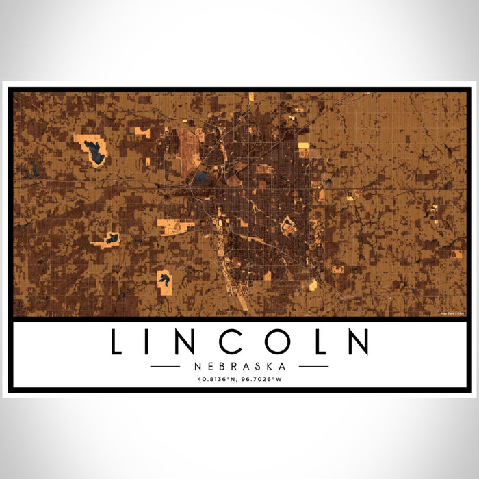 Lincoln Nebraska Map Print Landscape Orientation in Ember Style With Shaded Background
