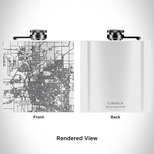 Rendered View of Lincoln Nebraska Map Engraving on 6oz Stainless Steel Flask in White