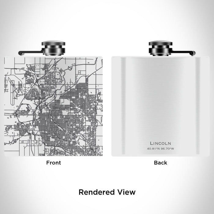 Rendered View of Lincoln Nebraska Map Engraving on 6oz Stainless Steel Flask in White