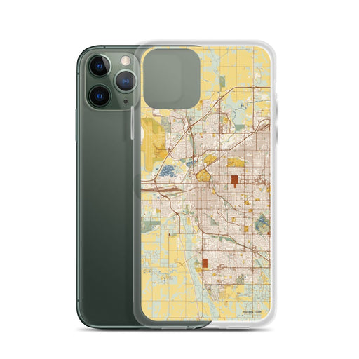 Custom Lincoln Nebraska Map Phone Case in Woodblock on Table with Laptop and Plant