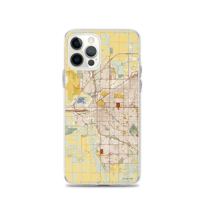 Custom Lincoln Nebraska Map iPhone 12 Pro Phone Case in Woodblock