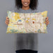 Person holding 20x12 Custom Lincoln Nebraska Map Throw Pillow in Woodblock