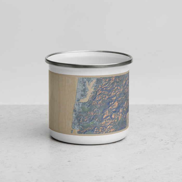 Front View Custom Lincoln City Oregon Map Enamel Mug in Afternoon