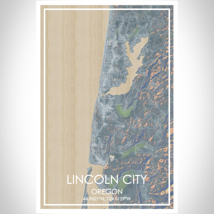 Lincoln City Oregon Map Print Portrait Orientation in Afternoon Style With Shaded Background