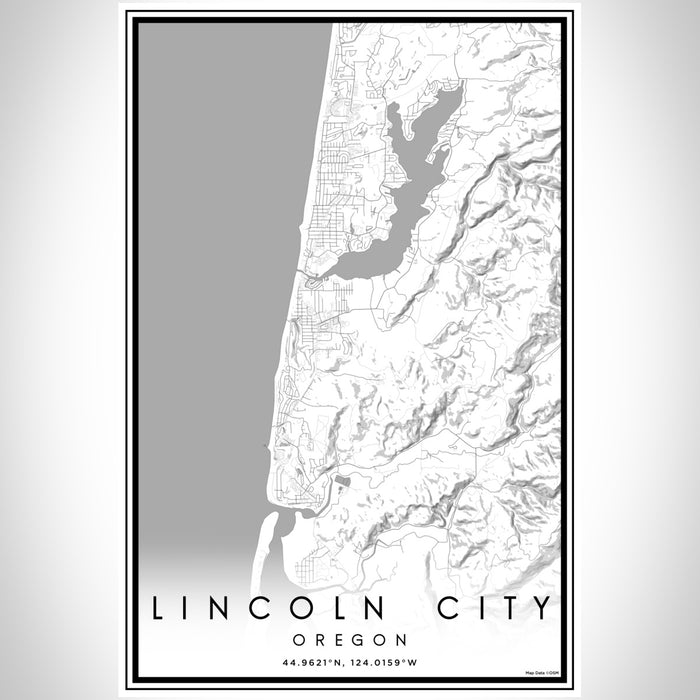 Lincoln City Oregon Map Print Portrait Orientation in Classic Style With Shaded Background