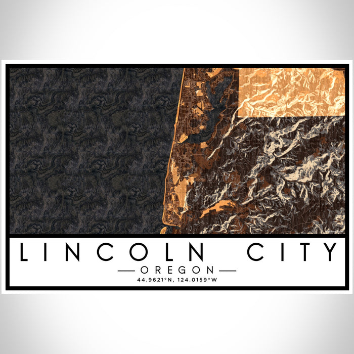 Lincoln City Oregon Map Print Landscape Orientation in Ember Style With Shaded Background