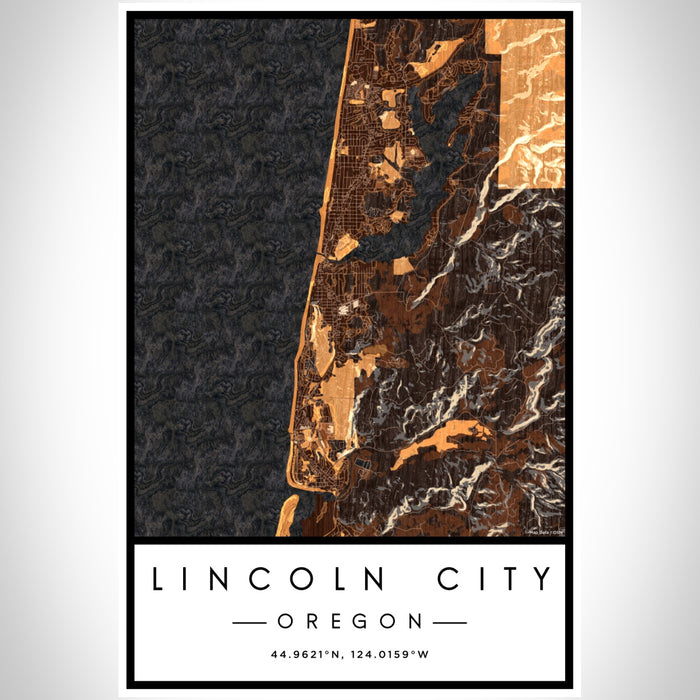 Lincoln City Oregon Map Print Portrait Orientation in Ember Style With Shaded Background